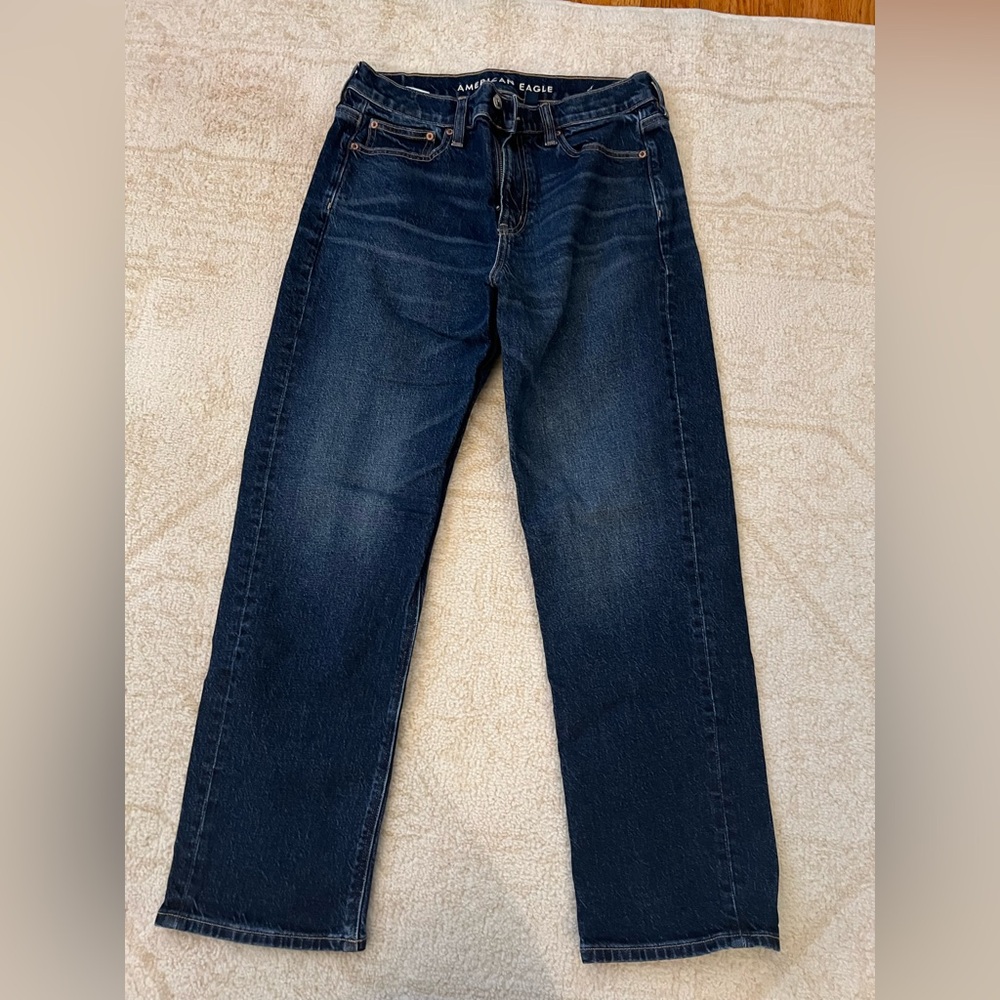 American Eagle Women Super High-Rise Ankle Straight Dark Wash Jean, Size 8